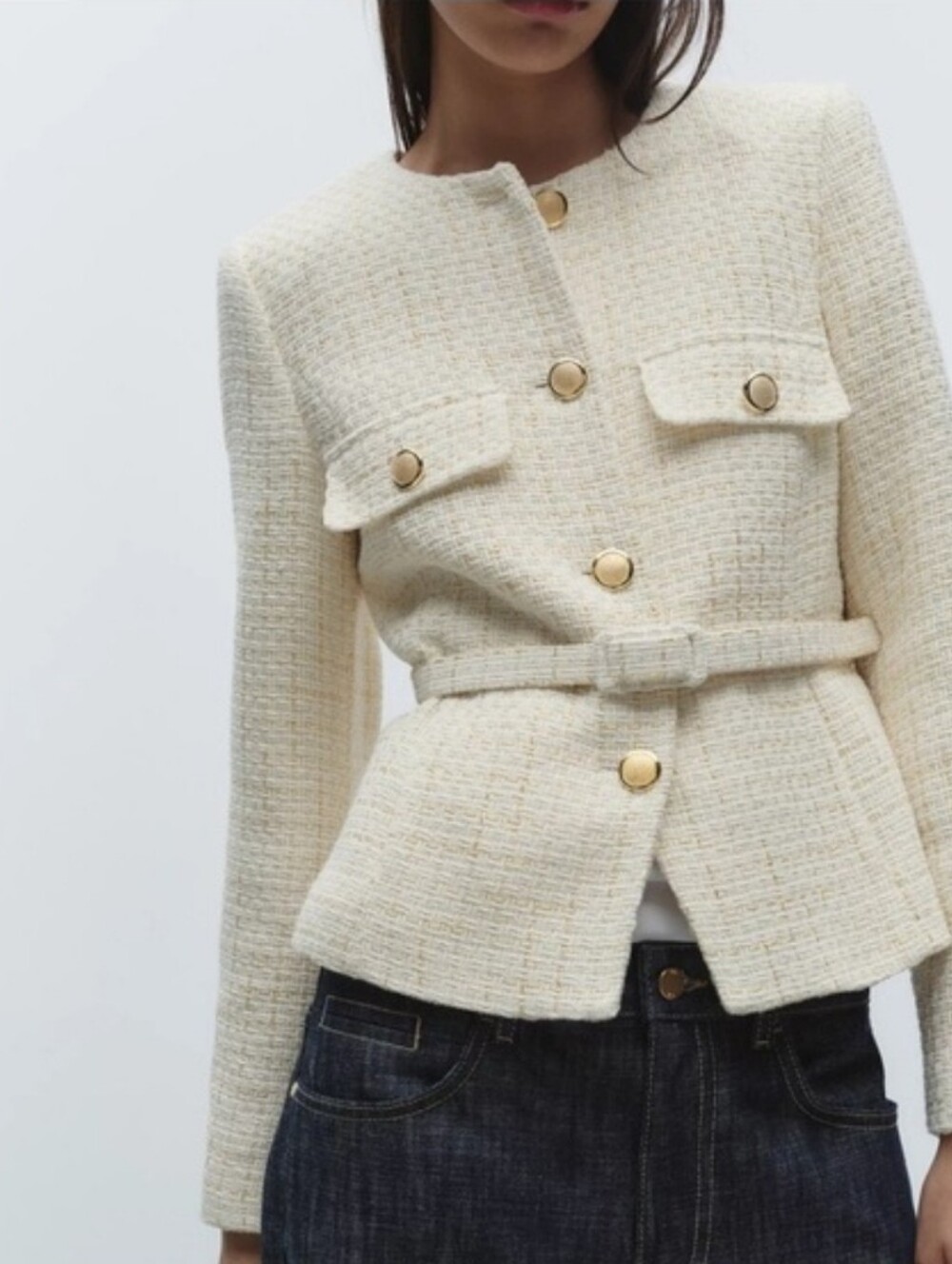 Zara Cream Structured Blazer with Belt Size M